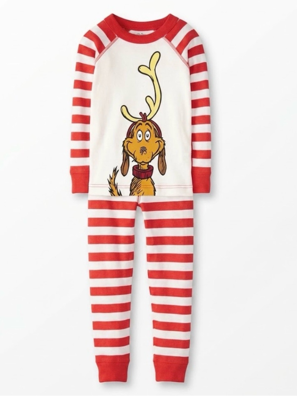Hanna Andersson Red & White Striped Reindeer Two-Piece Pajama Set